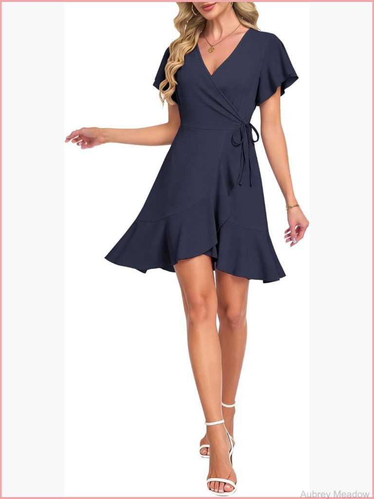Mini Wrap Dress Flutter Sleeve V-Neck Sundress